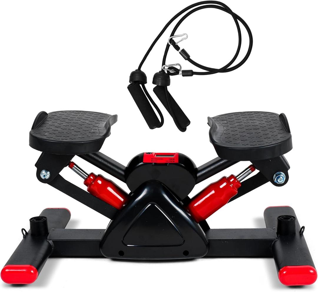 Leikefitness Steppers for Exercise Mini Stair Stepper, Cardio Workout Equipment, Twist Stair Stepper with Resistance Bands Up-Down Motion for Full Body Workout Exercise Equipment for Home (Red)