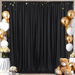 8x10FT Black Backdrop Curtains for Wedding Parties, Wrinkle Free Polyester Photo Backdrop Drapes for Graduation Photography Baby Shower Birthday Stage Background Stand Decorations 4x10ft,2 Panels