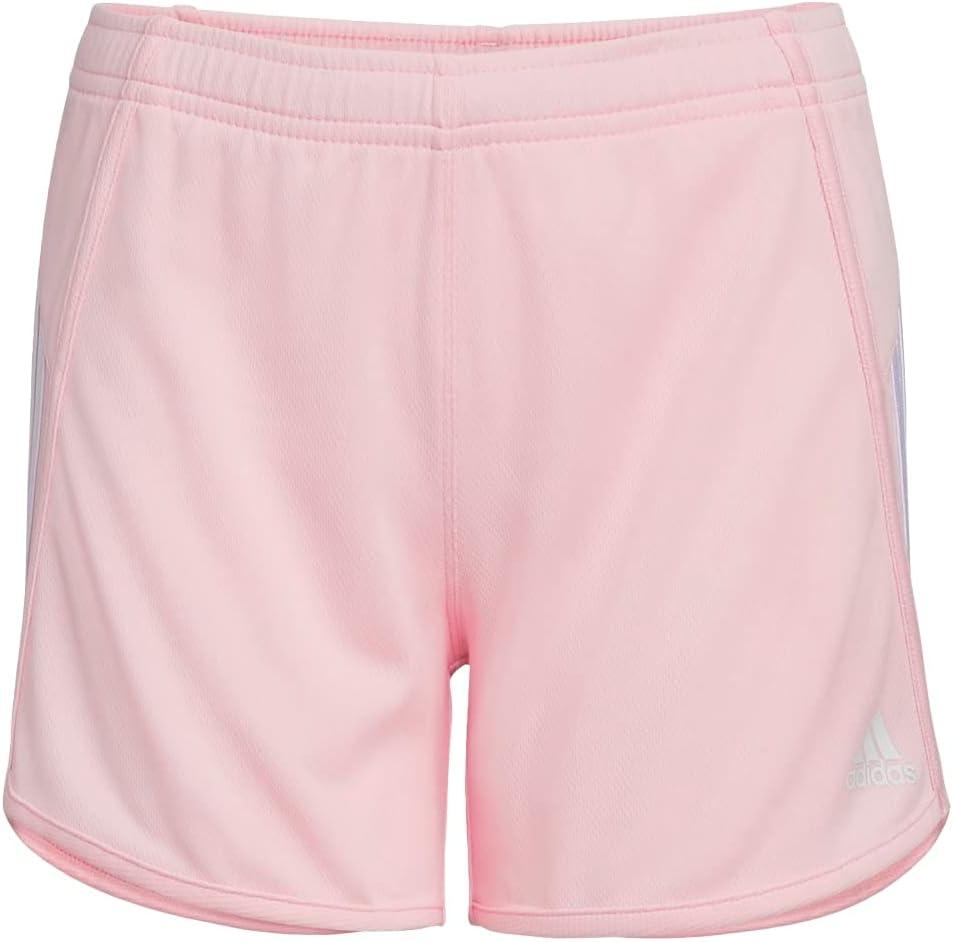 adidas Girls' Elastic Waistband 3 Stripe Mesh Short (Small Plus, Medium Pink)