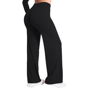 Sunzel Wide Leg Yoga Pants for Women, High Waisted Tummy Control, Soft Stretch, 32" Inseam (Black, M)