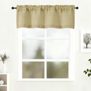 Lecloud Camel Valances for Windows 16 Inch Length, Soft Airy Light Filtering Faux Linen Rod Pocket Short Kitchen Curtains, Window Treatments Cafe Drapes for Bathroom Cabinet, 52" W x 16" L 1 Panel