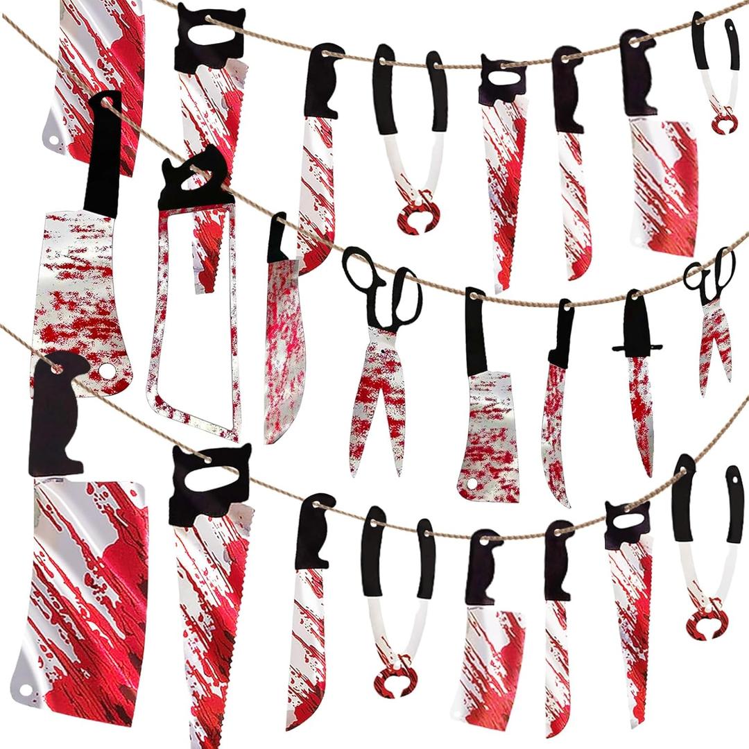 Halloween Party Decorations Indoor Horror Scary Garland Banner for Home Decor, Spooky Wall Decor with Strands of Butcher Knives