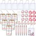 Boao 6 Set Baby Shower Game Prizes for Player Winners Tumblers with Lids Straws Mirrors Hair Scrunchies Pens Hair Clips Gift Bags for Baby Bridal Shower Wedding Game Favors(Pink Flower)