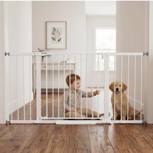 Mumeasy 36-63" Extra Wide Baby Gate for Stairs, 28.74" Walk Through Large Dog Gate for Doorways & Hallways, Auto Close Pet Gate Indoor, Pressure Mounted Child Wide Long Safety Gate for House, White