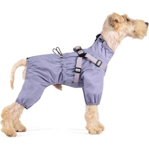 Mile High Life Waterproof Dog Raincoat, Full Coverage Small Dog Rain Coat with Harness, Adjustable 4 Legs Puppy Rain Jacket with Reflective Strip and Elastic Cuffs (Purple, L Back Length 16.1")