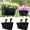 LaLaGreen Rail Planter Outdoor Plants (11.8 Inch, 2 Pack) Black Metal Iron Fence Hanging Flower Pots Deck Railings Buckets Countryside Boho Style Wall Mount Window Box Plant Holder Hooks Porch Decor