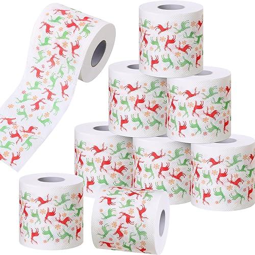 Patelai 8 Pcs Christmas Toilet Papers Bulk Christmas Bathroom Toilet Paper Roll Xmas Colored Tissue Rolls Funny Paper for Gift Xmas Supplies Gag Gift, Bathroom Home Decor(Reindeer)