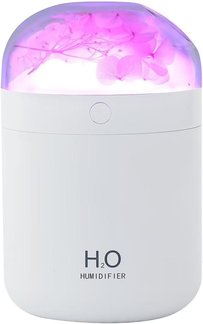 Creative Humidifier with Eternal Flower,500ML Portable Diffuser with 7 Color Atmosphere Light,Auto Shut-Off,Quiet for Bedroom,Plants,Baby Nursery,Indoor,Grow Tent,Office Yoga Spa White