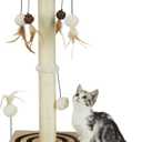 PEEKAB Cat Scratching Post 27 Inches Sisal Scratch Posts for Indoor Cats,with Track Ball Toys Kitten Vertical Scratcher Furniture Beige