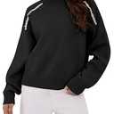 ZAFUL Womens Sweaters Contrast Cable Knit Long Sleeve Crewneck Fall Fashion 2025 Winter Pullover Sweater Tops Blouse Black, M