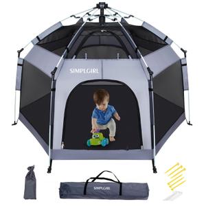 Premium in-Door and Ou-tdoor Baby Playpen - Portable, Lightweight, Pop Up Pack and Play Toddler Play Yard w/Canopy and Travel Bag - Grey