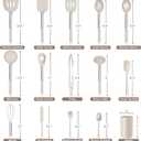 Onader Silicone Cooking Utensils Set of 15, Kitchen Utensils Set with Holder for Nonstick Cookware, 446F Heat Resistant Stainless Steel Handle - Khaki