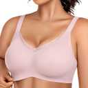 VRVOCIE Wireless Bras for Women No Underwire Crossover V Mesh Seamless Supportive Bralettes Full Coverage Everyday Bra (XX-Large, Pink)