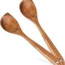 2 Pack Premium wooden spoons for cooking - Acacia Wood Kitchen utensils for Cooking and Stirring, Durable Hardwood Stirring Spoon, Non-Scratch Cooking utensil Tool, Ergonomic Handle 13 Inches