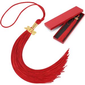 2026 Graduation Tassel Grad Cap Tassel with Gold Charms 9 Inch Graduation Cap Tassel for High School College University Ceremony Ideal Graduation Gift Accessories (Red)