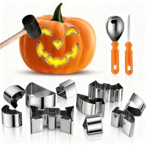 Pumpkin Carving Kit, 13-Pack Halloween Pumpkin Carving Stencils Metal with Hammer, Premium Stainless Steel Pumpkin Knife Tools for Halloween Decoration