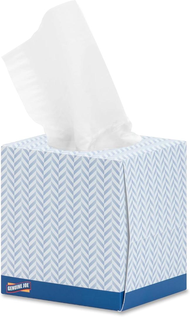 Genuine Joe Facial Tissue Cube Box, 7.9" x 7.5", 2-Ply, 85 Sheets/Box, 36 Count (White)
