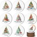 Hushee 8 Pcs Book Lovers Coaster Gifts Wooden Coffee Mug Coaster Favor for Librarian Bookish Merch Bookish Group Library Supplies Decoration Reading Club Favor Book Lovers Gifts(Christmas Tree)