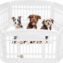 IRIS USA 24" 6-Panel Pet Dog Puppy Playpen with Door, For Puppy Small Dogs Keep Pets Secure Easy Assemble Easy Storing Customizable Non-Skid Rubber Feet, White (24" H)