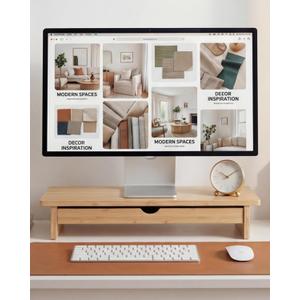 Monitor Stand Riser with Drawer,Wood 2 Tier Desk Storage Shelf
