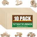 10 Pack Basswood Sheets 1/8x12x24 Inch, Unfinished Wood for Crafts, 3mm Basswood for Laser Cutting & Engraving, Wood Burining,Architectural Models, Wood Board for Painting.