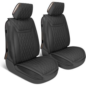 MotorBox Car Seat Covers - Ranch Leatherette Faux Leather Black Seat Covers for Car - Diamond Stitched Cushioned Seat Protectors for Automotive Accessories, Trucks, SUV, Car - Two Front Covers