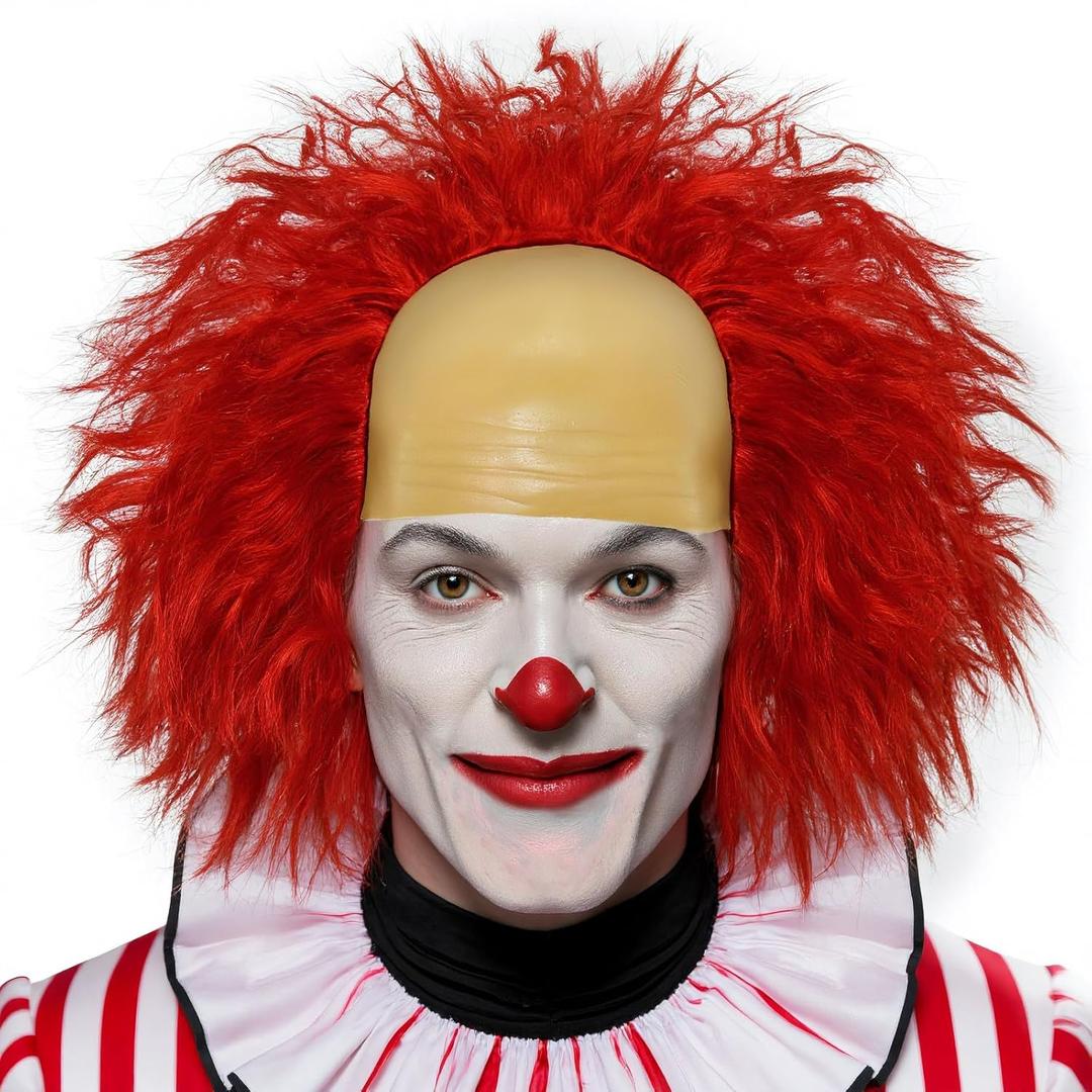 Red Clown Wigs for Adults Scary Clown Costume Men Baldness Bald Wig Bald Cap Costume Red Wig Men for Cosplay Outfit Halloween Party+Hair Cap