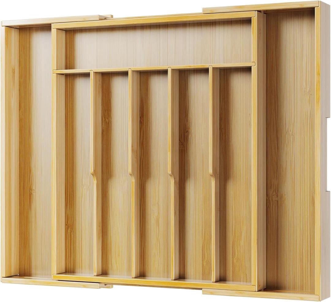 Kitsure Silverware Organizer - Expandable Bamboo Kitchen Drawer Organizer for Cooking Utensils and Cutlery, Sturdy & Thickened Kitchen Organizers and Storage Solution, X-Large, Natural