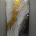Hand-Painted Gold Abstract Oil Painting on Canvas for Entrance-Hall, Framed White and Black Wall Art for Living Room,Large Wall Picture for Bedroom Kitchen Home Decoration 24x48inch (24L" x 48W", Artwork-WKF-203)