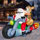 JOIEDOMI 7 FT Long Christmas Inflatables Outdoor Decorations, Inflatable Santa Riding Motorcycle with Reindeer, Blow Up Yard Decoration with Build-in LED for Xmas Party Outdoor Yard Garden Lawn Décor