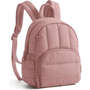 BAGSMART Mini Backpack for Women, Lightweight Puffer Small Backpack Purse, Quilted Casual Travel Daypack, Cute Water-Resistant Bookbag for Daily, Dark Pink