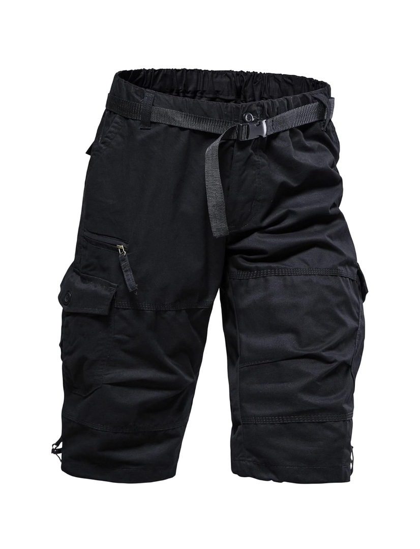 Mylldey Men's Cargo Shorts 3/4 Relaxed Fit Mens Running Shorts 7 Pockets Elastic Waist Cotton Hiking Shorts, Large