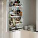 Spice Rack Wall Mount with Hooks - Spice Racks Organizer for Cabinet Storage, Wall Mounted Hanging Shelf Seasoning Organizer, for Kitchen, Pantry Door, Bathroom (White, 2 Pack)