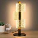 NUR Modern Table Lamp Set of 2, Black Nightstand Lamp with Stepless Dimming, Shimmer Cylinder Design, Bedside Light for Bedroom, Living Room, Dorm, Office (LED Table Lamp)