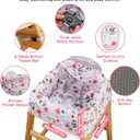 Baby High Chair Cover Restaurant with Strap Pads & 3-Point Harness, Machine Washable, Waterproof Portable Highchair Covers for Eating, Travel, Home Use - Fits Wooden Chairs, Pink Flowers