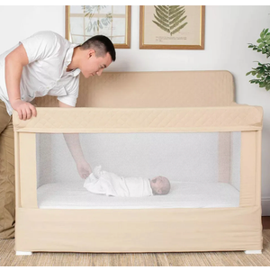 Baby Delight Horizon Full Size Crib, Breathable Mesh Walls, Tool-Free Assembly Baby Bed, Luxe Quilted Easy to Clean Fabric, Khaki