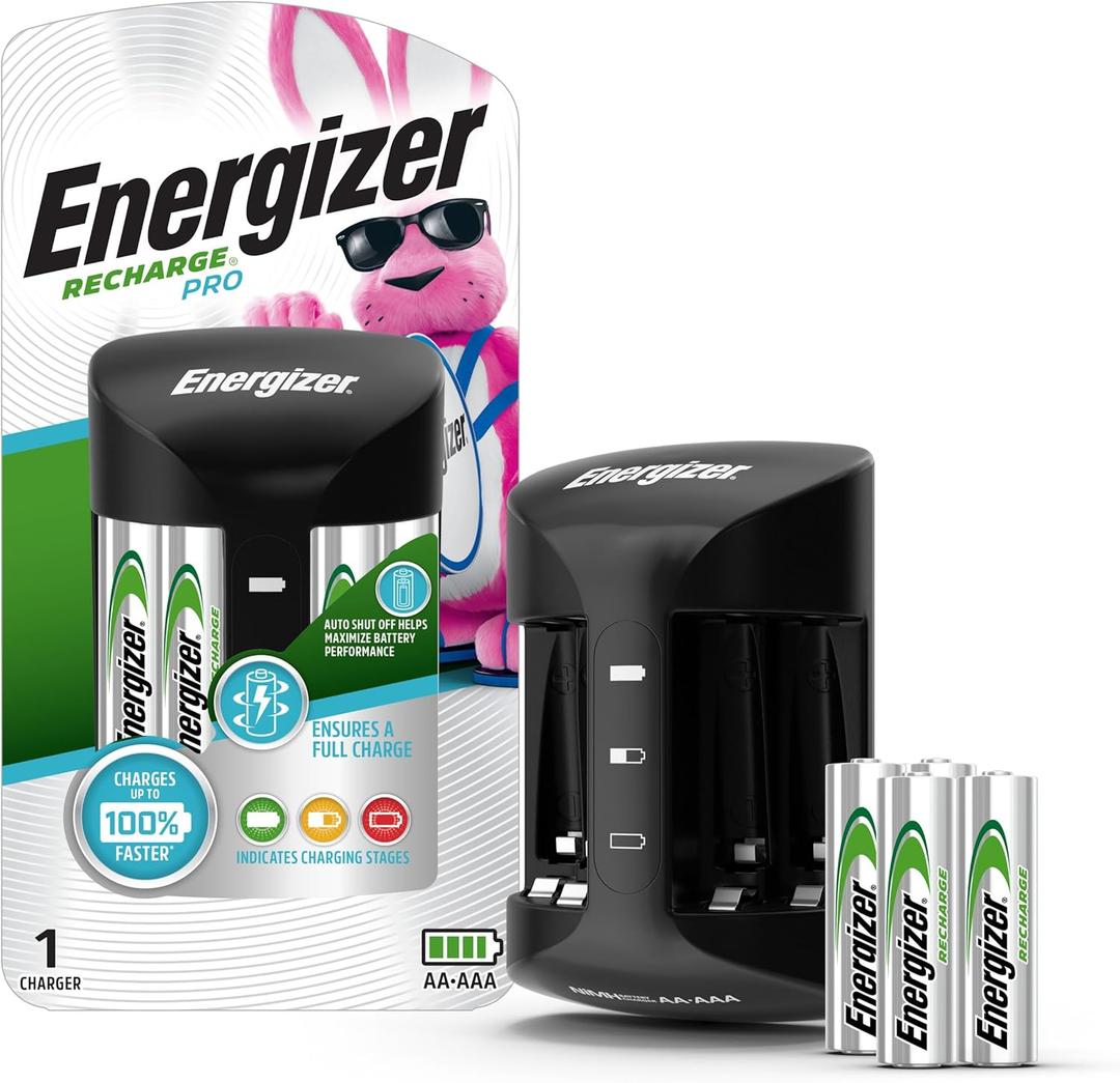Energizer Recharge Pro Rechargeable AAA and AA Battery Charger With 4 NiMh Rechargeable AA Batteries, Provides a Full Charge in 3 Hours