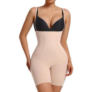 SHAPERX Shapewear for Women Tummy Control Open Bust Thigh Slimmer Body Shaper (Medium, Beige-(high Waist Control Panty))