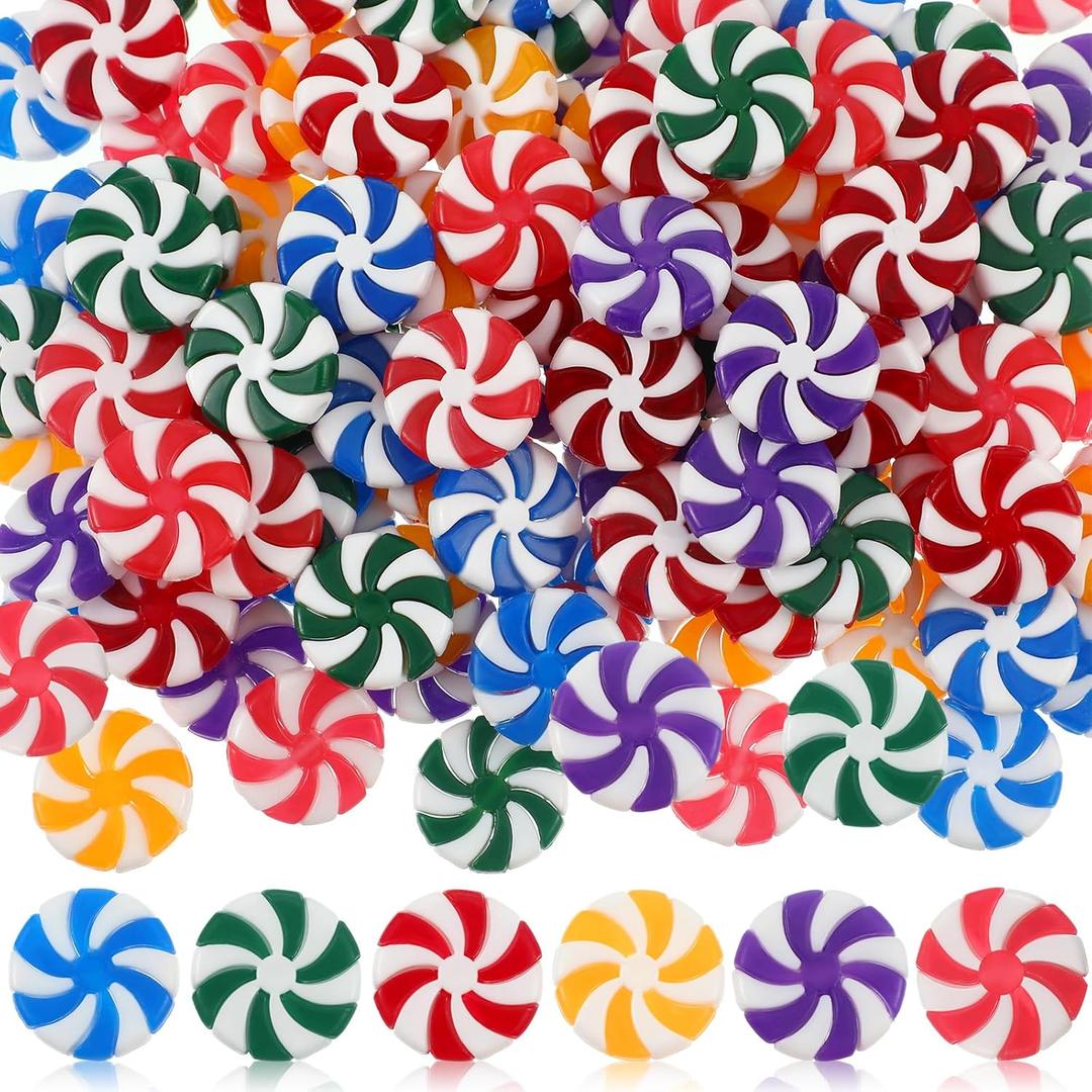 120 Pcs 25 mm Fake Christmas Candy Cane Peppermint Ornaments for Christmas Tree Decorations Xmas Candy Decor Ornaments Craft for DIY Crafts (Mixed Color)