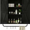 RUSTOWN Rustic Wood Wall Storage Cabinet with Two Sliding Barn Door, 3-Tier Decorative Farmhouse Vintage Cabinet for Kitchen Dining, Bathroom, Living Room,Black