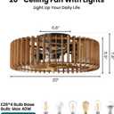 20'' Flush Mount Caged Ceiling Fan with Light, Wooden Low Profile Ceiling Fan with Light and Remote, 6 Speed and Reversible, Farmhouse Enclosed Fan Lights for Bedroom, Dining Room