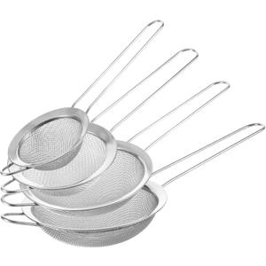 4 Pcs Stainless Steel Fine Mesh Strainer Small Metal Colanders and Sifters Sieves with Handles 4 Sizes Versatile Kitchen Strainer for Steeping Loose Leaf Tea Straining Juice and Sifting Flour Sugar