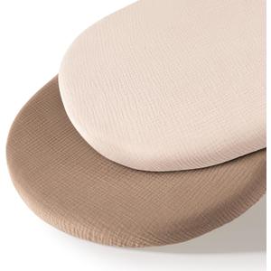 Muslin Bassinet Sheets for Babies  Soft & Breathable 100% Cotton Fitted Sheets for Oval, Rectangle, Hourglass Bassinet Mattress Pads, 2-Pack (Ivory & Pink) (Khaki)