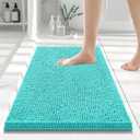 Smiry Luxury Chenille Bathroom Rugs 24x16, Extra Soft and Absorbent Shaggy Bath Mat, Machine Washable, Non-Slip Plush Carpet Runner for Tub, Shower, and Floor, Home Decor Accessories, Turquoise