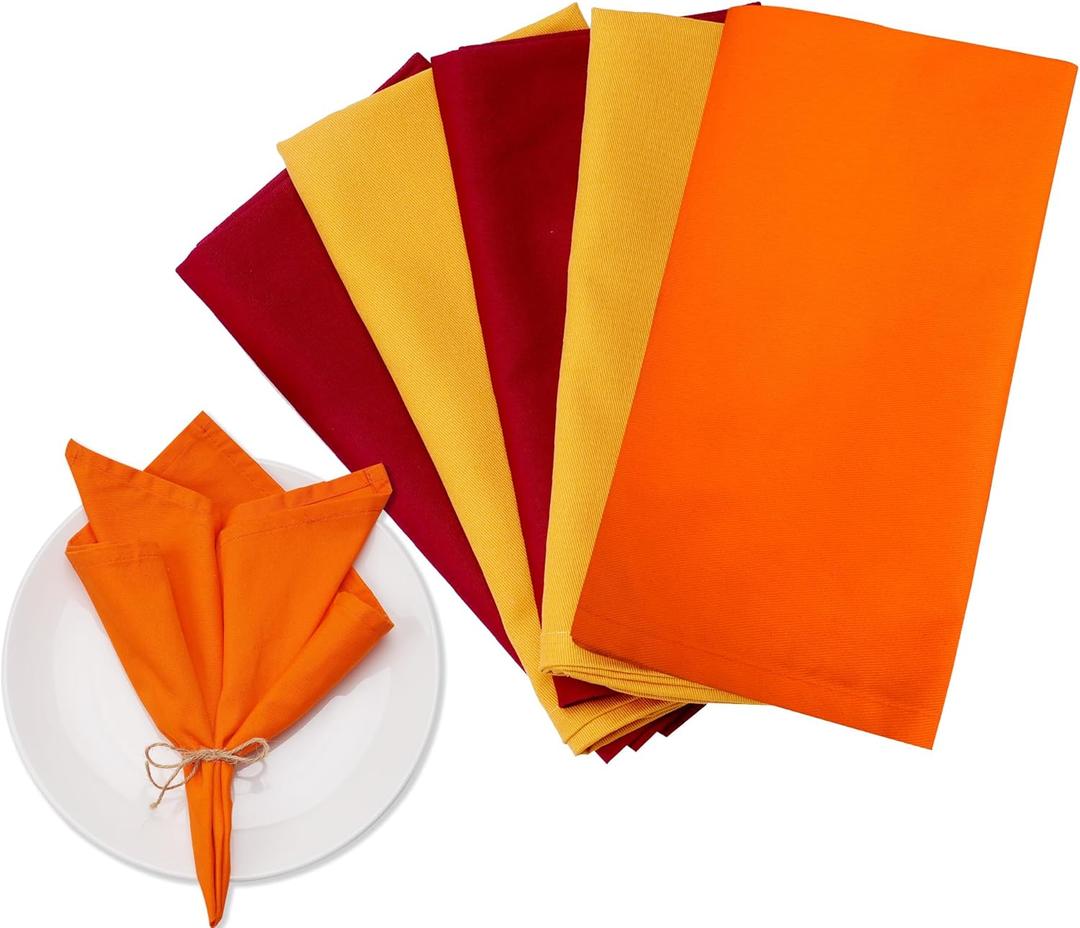 Fall Cloth Napkins,100% Cotton Dinner Napkins Set of 6.Thanksgiving Decorations Gifts for Table Decor. Washable Reusable Thick. 2 Burgundy Red, 2 Orange, 2 Harvest Gold.18by18 (Tricolor)