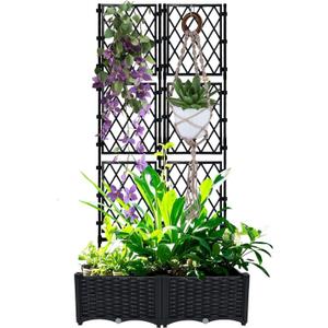 Planter with Trellis - Raised Garden Bed with Trellis 75.5"x31.5"x16", Privacy Screen Planter Box with Drainage Hole, Outdoor Raised Garden Bed for Climbing Plants