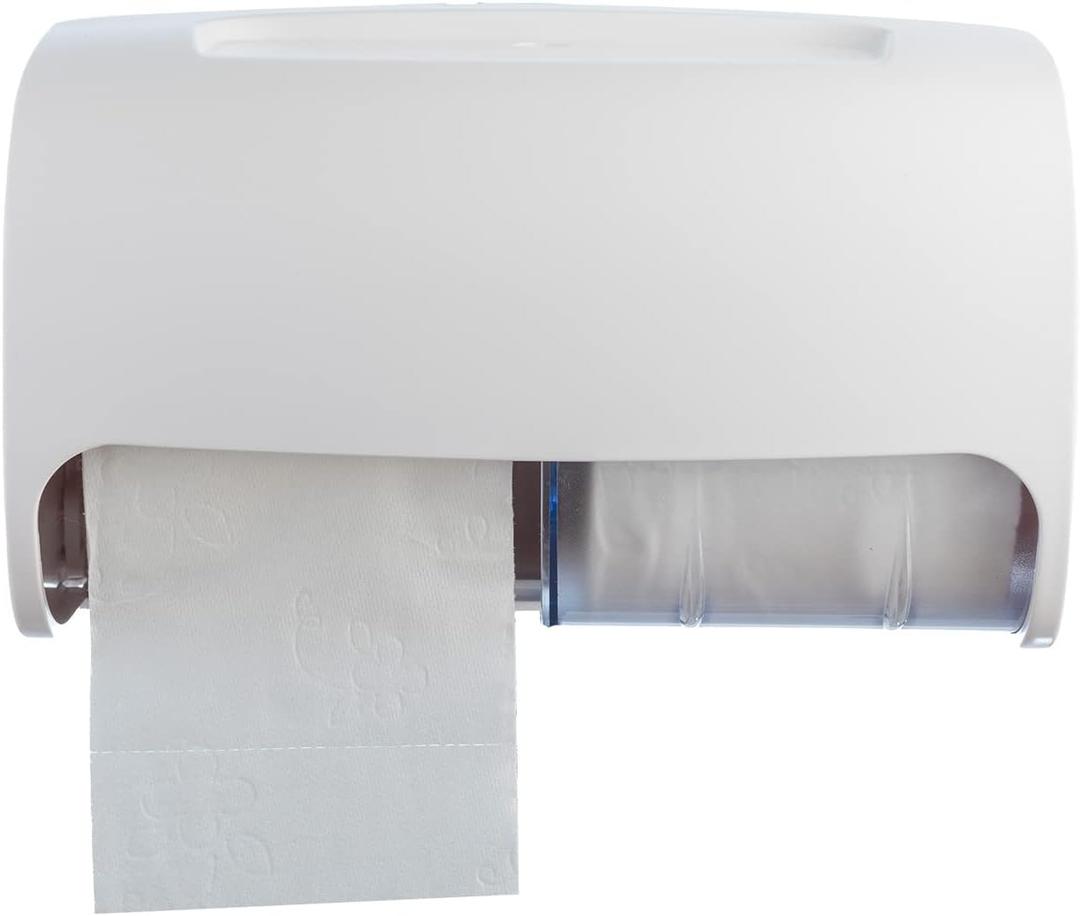 Commercial Toilet Paper Dispenser Wall Mount, Double (2 Roll) Locking Toilet Paper Holder (White), Compact Two Roll, Side by Side Design Tissue Paper Dispenser (Dispensador de Papel Higienico Doble)