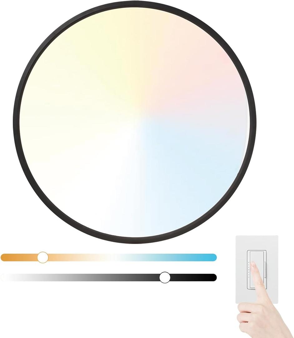 20 Inch Large LED Flush Mount Ceiling Light Fixture,45W,4600LM,3000K/4000K/6000K CCT Selectable,0.9 inch Super Slim Round Ceiling Light for Bedroom,Hallway,Kitchen (Dimmable Black 1PK)