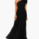 LAGSHIAN Women's Elegant Formal Long Dress One Shoulder Sleeveless Ruched Bodycon Evening Dress, XL