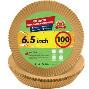 Upgraded Air Fryer Disposable Paper Liners - 100 Pcs Thickened Deeper 6.5 Inch for 2-5QT Round Liners, Reversible Parchment Paper for Baking and More
